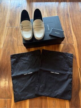 Saint Laurent Cream Leather Penny Loafers BELFAGOR VITIGOLD OFFICIER 36.
